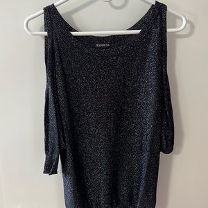 Women’s Express Open Shoulder Blue, Sparkle Blouse - Size Small